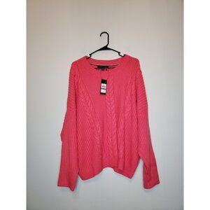 Tommy Hilfiger Womens 2XL Sweater Pullover Pink Chunky Traveling Cable Knit NWT